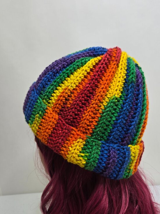 Hand-Crocheted Rainbow Beanie, Pride Striped Hat, Acrylic Yarn, Festival Wear main image 12